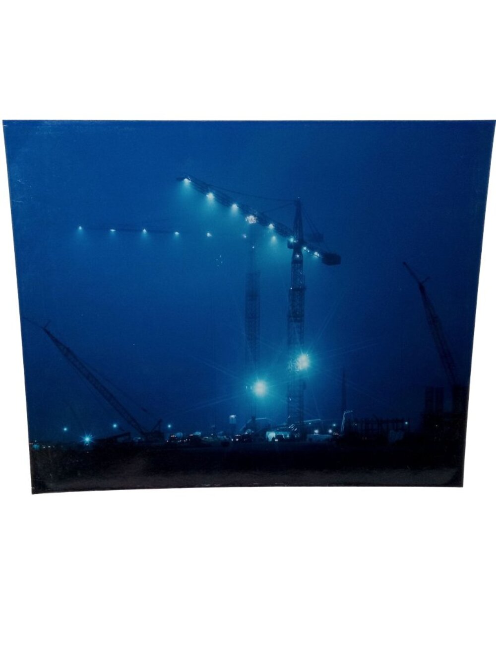 Cranes Construction Photograph Print 16 x 20 Night Photo Art Vintage OOAK